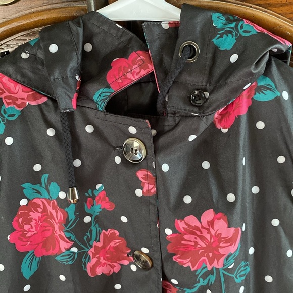 Capelli New York Hooded Belted floral dots Rain Trench Coat jacket size Medium - Picture 11 of 16